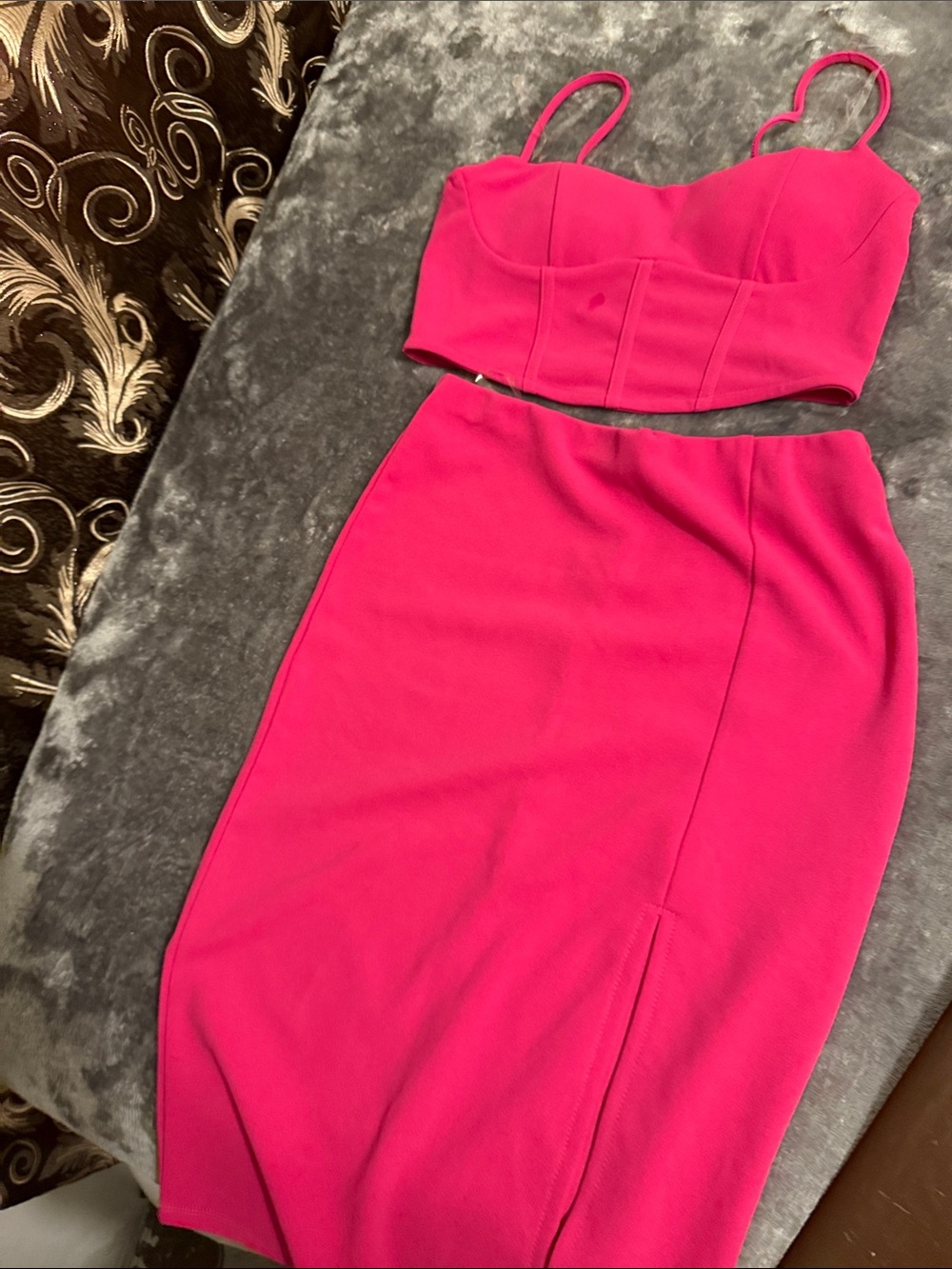 Hot Pink Two-Piece Crop Top and Pencil Skirt Set - Picture 2 of 2